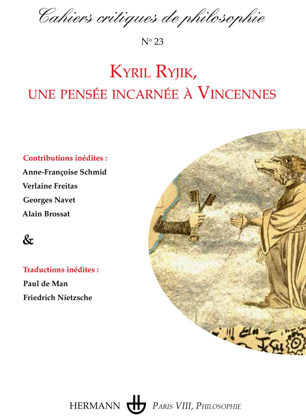 Couverture de Kyril Ryjik, une pensée incarnée à Vincennes, Cahiers critiques de philosophie, n° 23, Septembre 2020