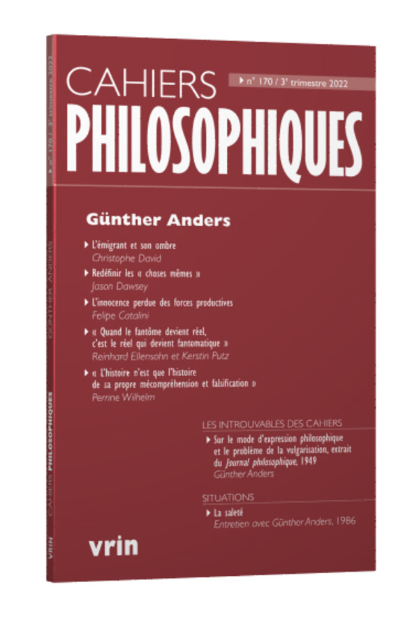 Couverture de Günther Anders, Cahiers philosophiques, n° 170, Mai 2023