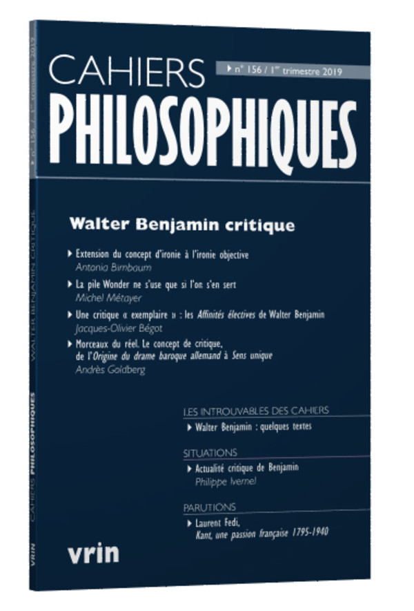Couverture de Walter Benjamin critique, Cahiers philosophiques, n° 156, Juin 2019