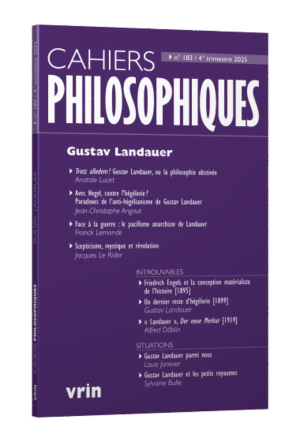 Couverture de Gustav Landauer, Cahiers philosophiques, n° 183, 2026