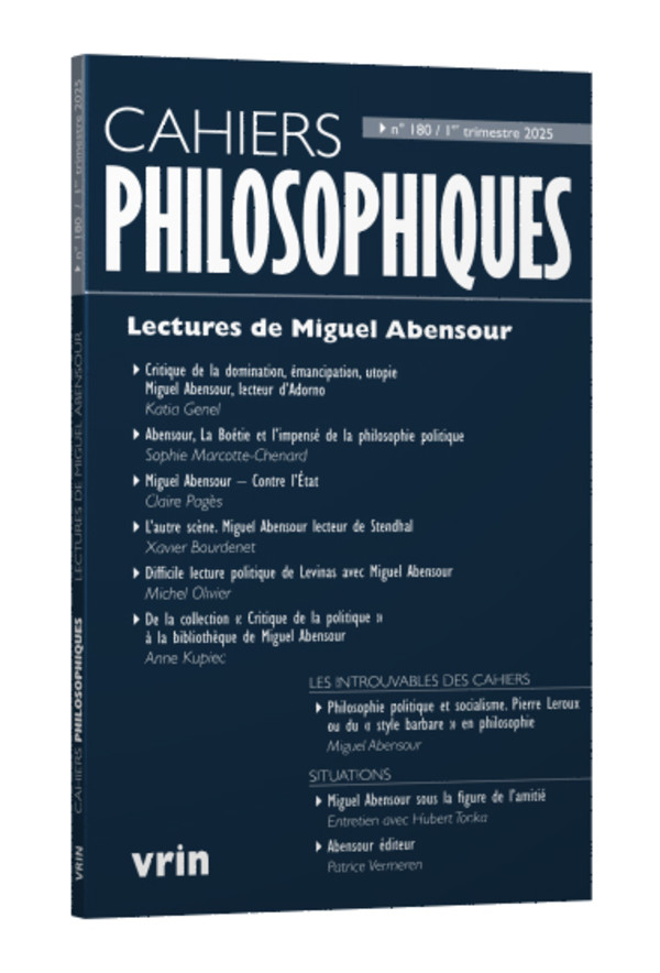 Couverture de Lectures de Miguel Abensour, Cahiers philosophiques, n° 180, Juin 2025