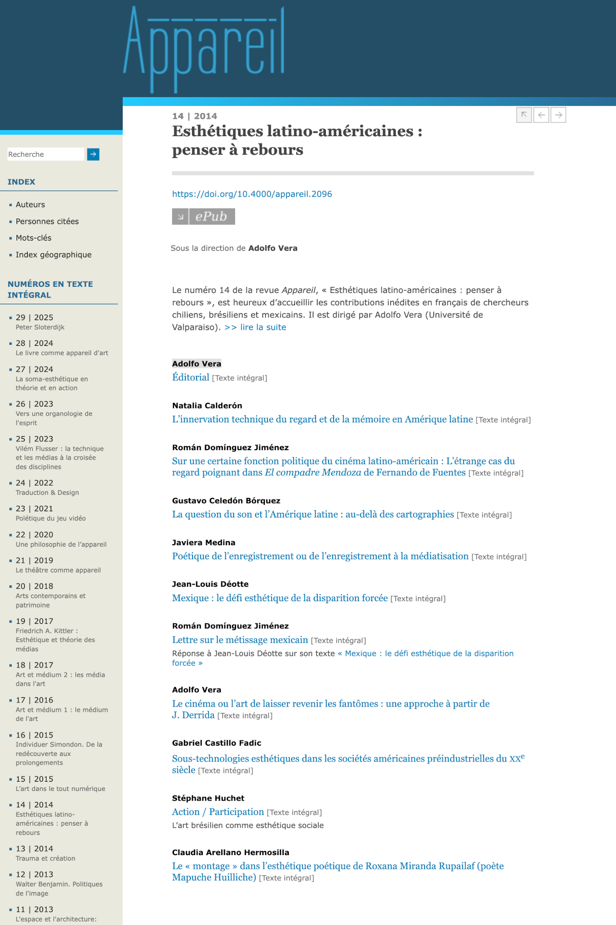Couverture de Esthétiques latino-américaines : penser à rebours, Appareil, n° 14, 2014
